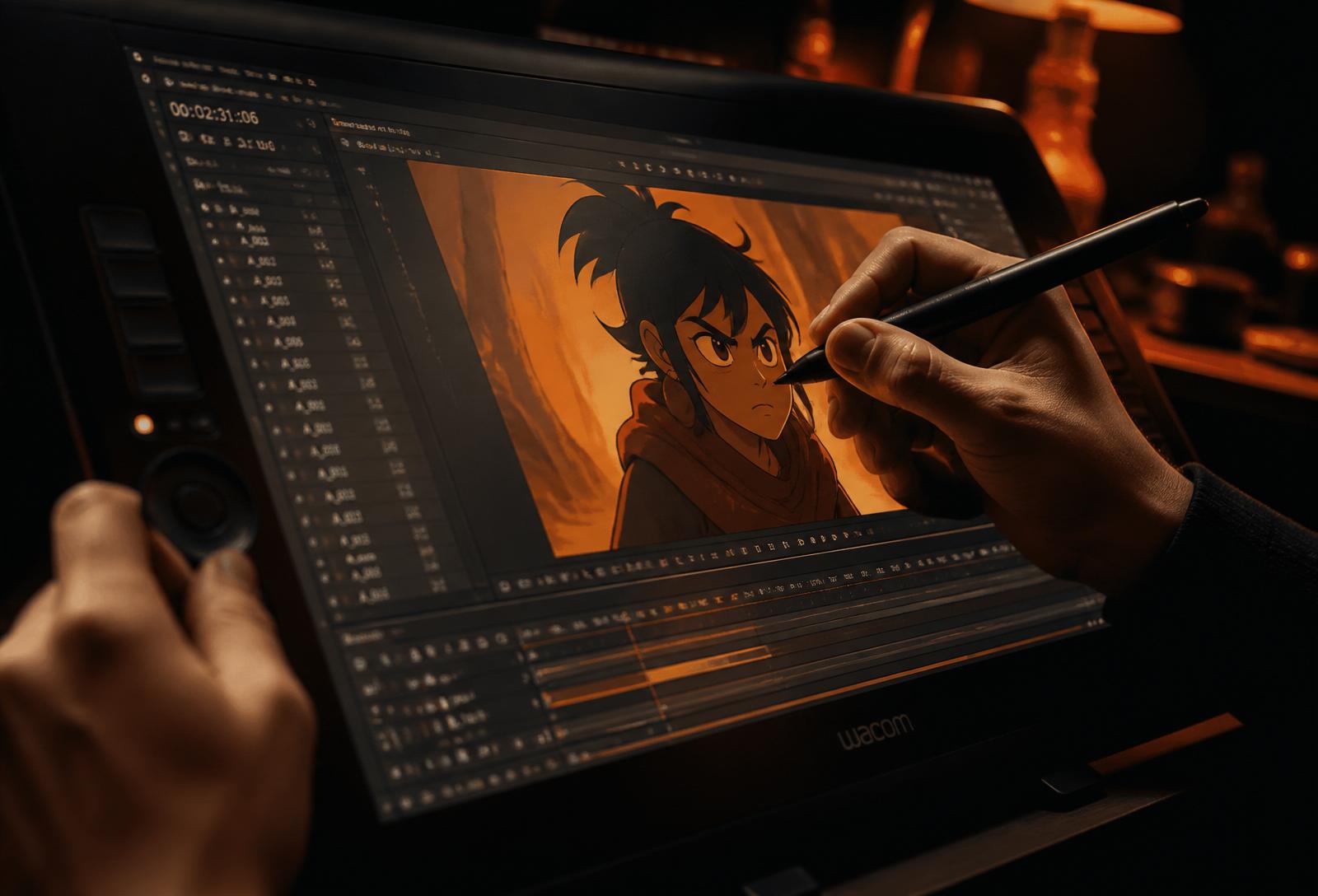 Artist drawing on Wacom tablet